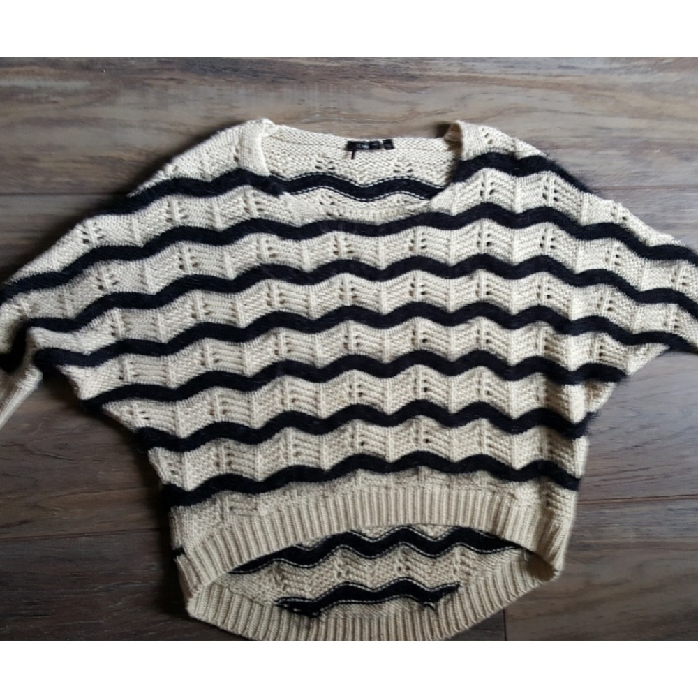 Chevron Mixed Media Dolman Hi Lo Sweater